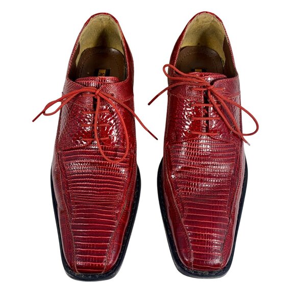 Stacy Adams Mens 9M Palladin Red Lizard Print Leather Oxford Dress Shoes - Picture 2 of 12